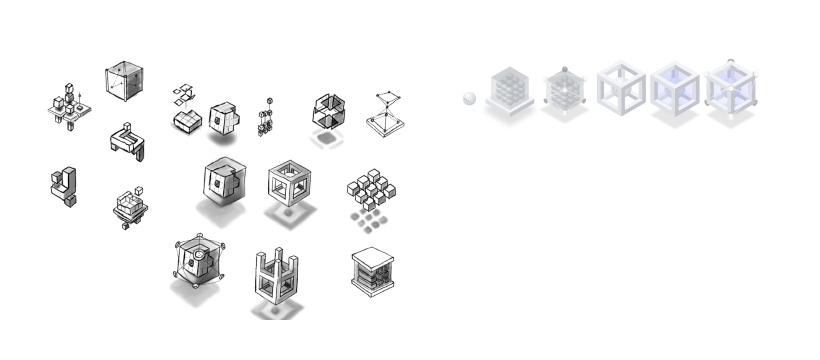 IBM Cloud concept sketches progressing through shared isometric construction studies