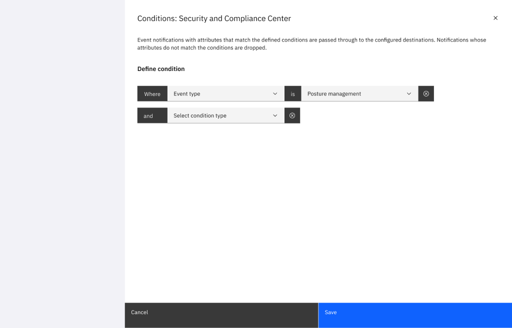Event Notifications condition panel with a second rule added
