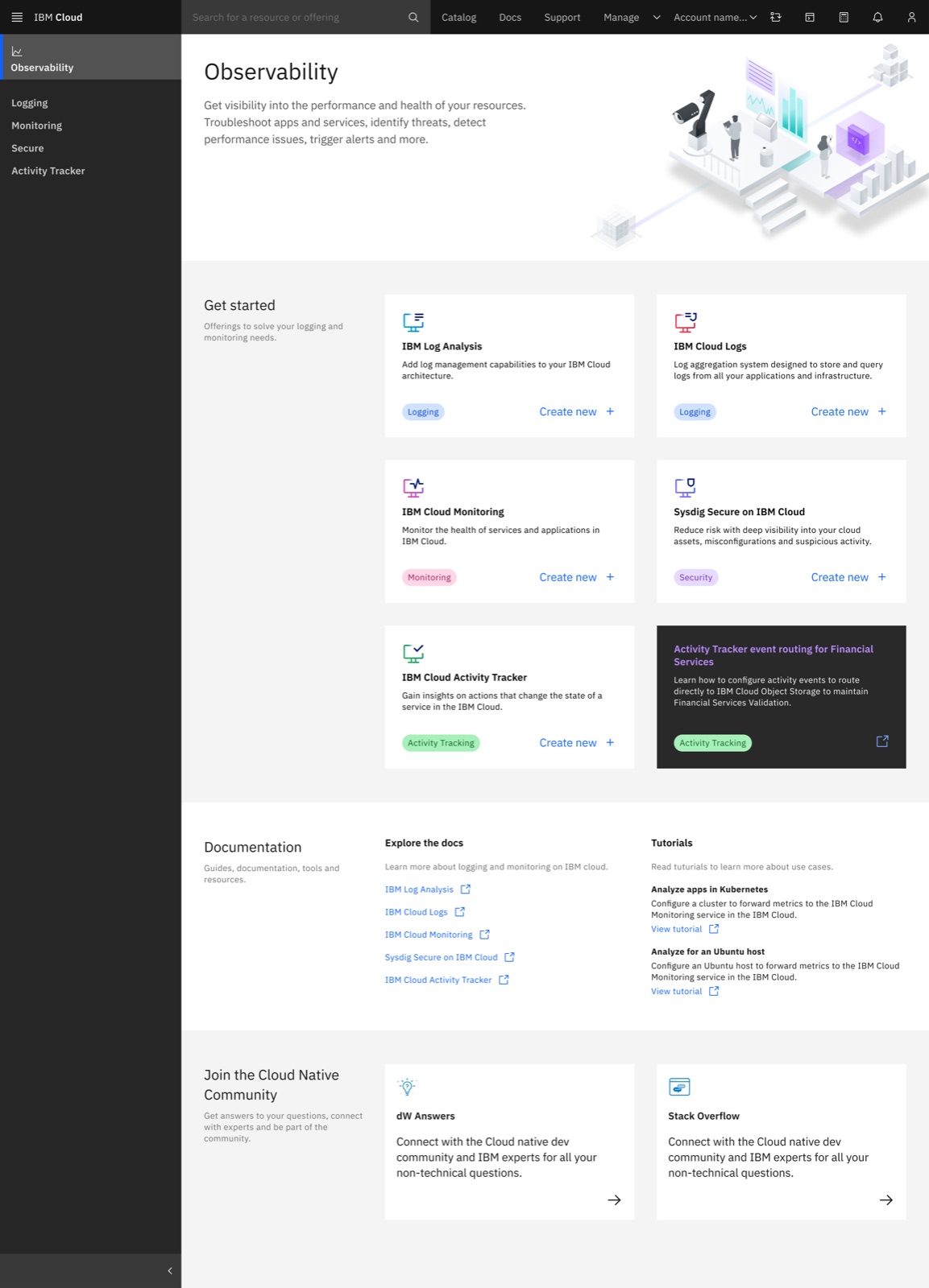 IBM Cloud Observability world page card
