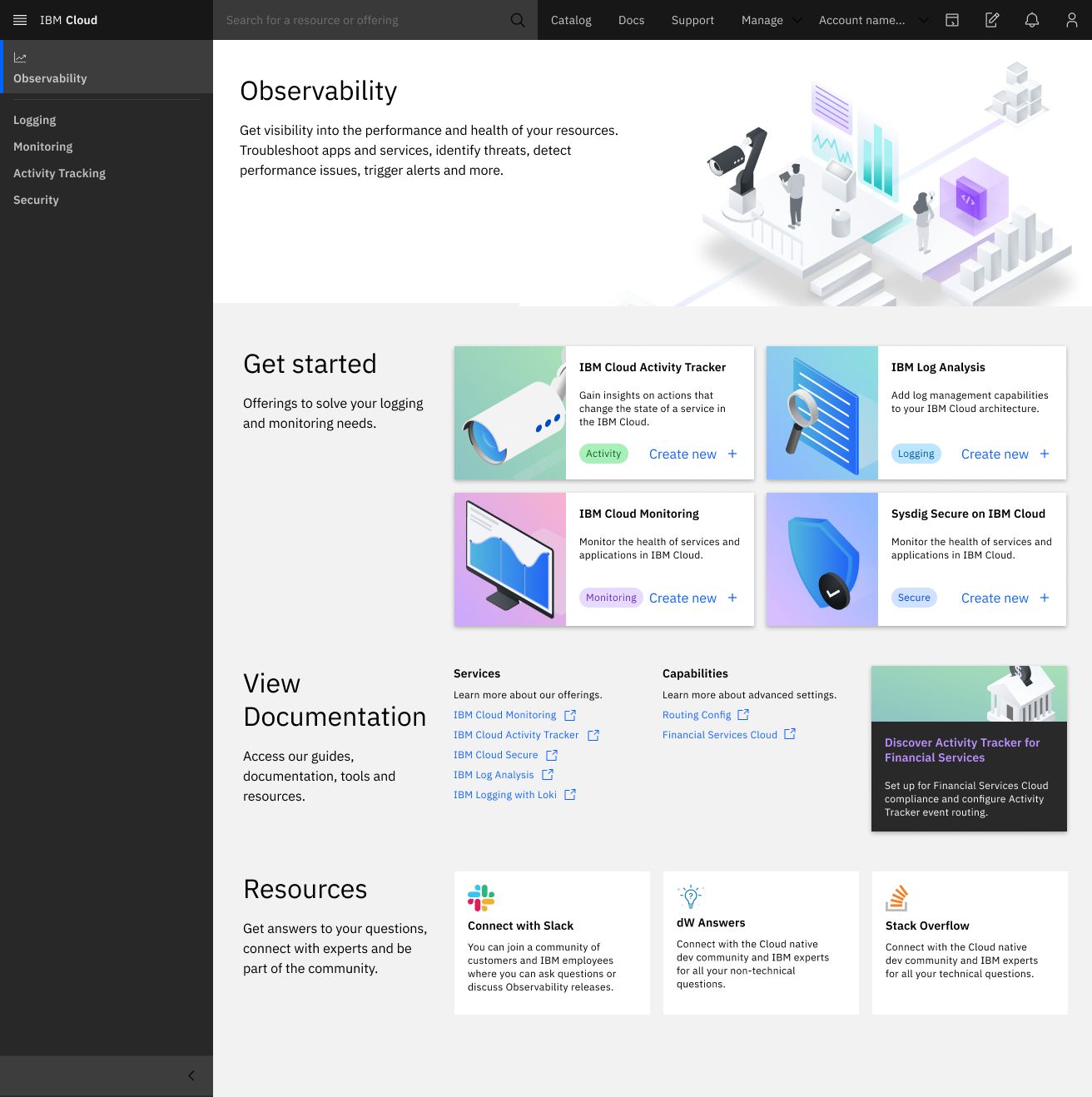 IBM Cloud Observability world page concept