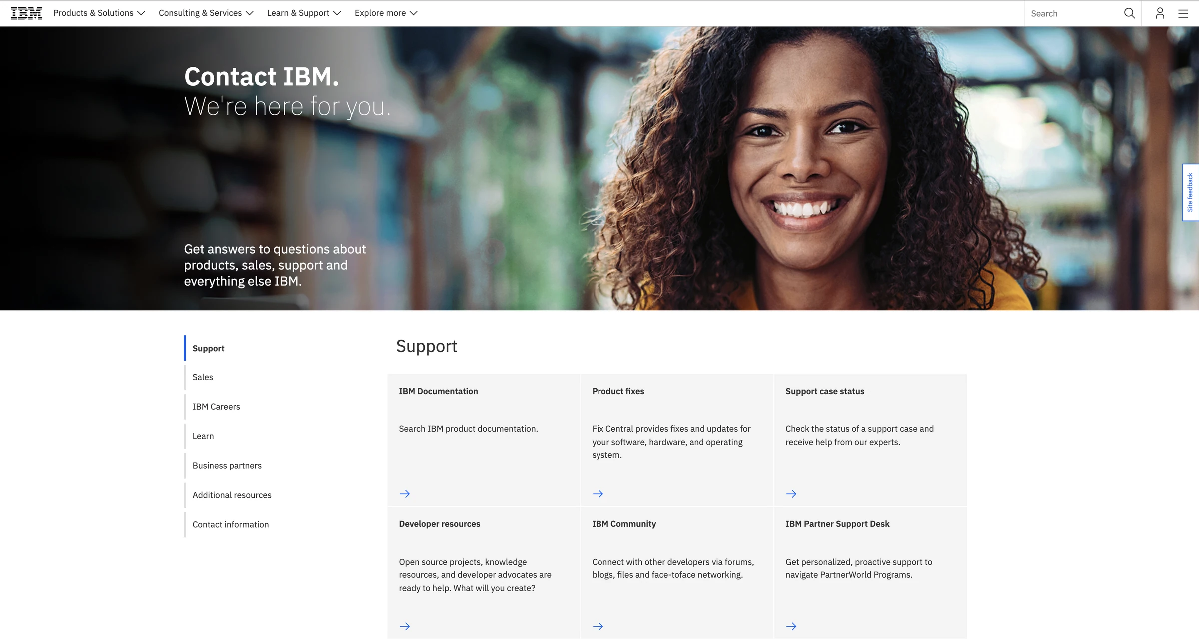 2021 IBM Contact Us future-state opening with a warm welcome and support routes