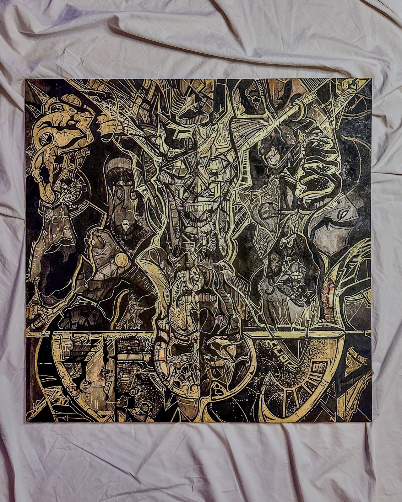 Traditional ink drawing · large composition