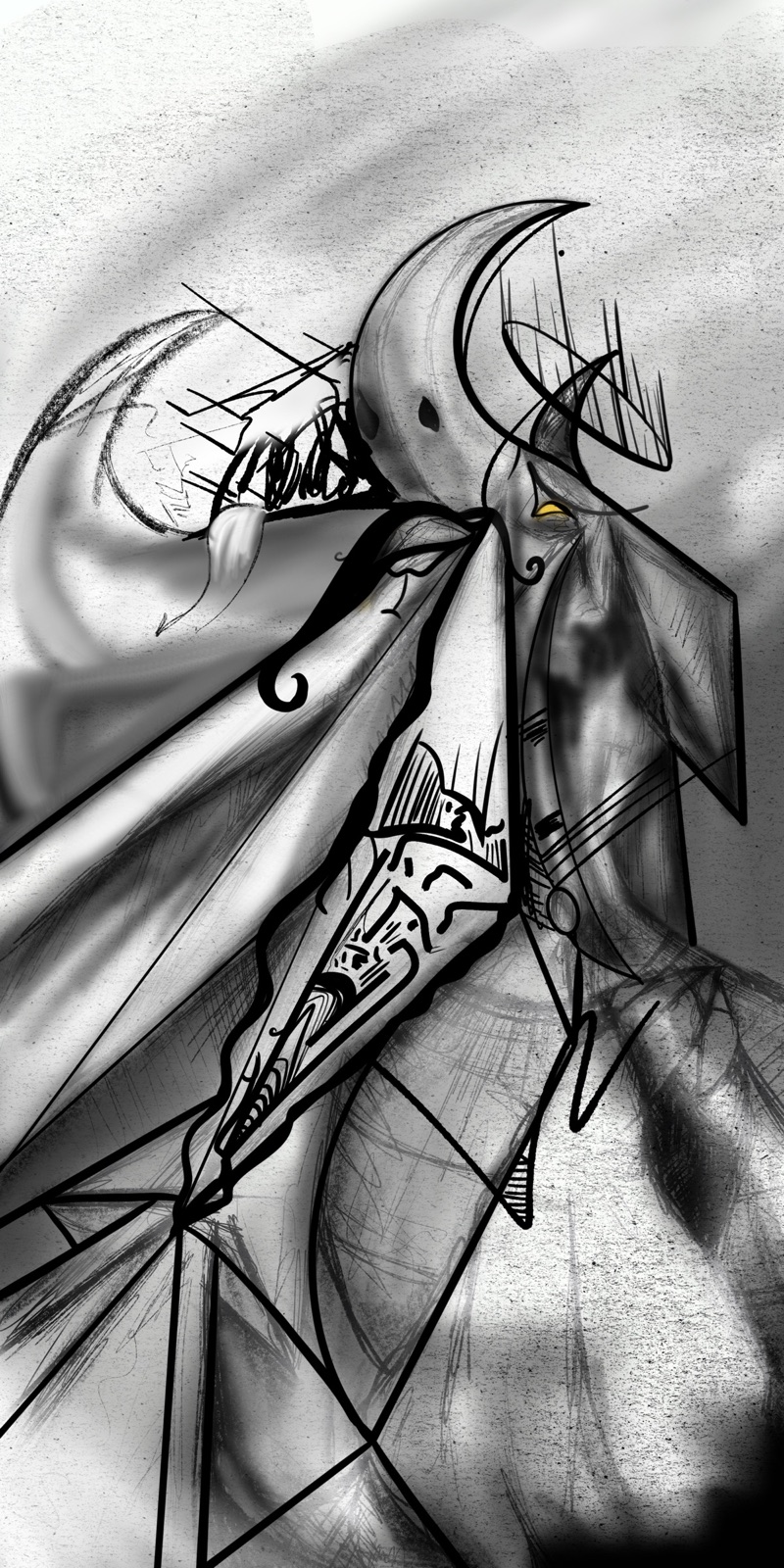 Horned woman · stylized B&W