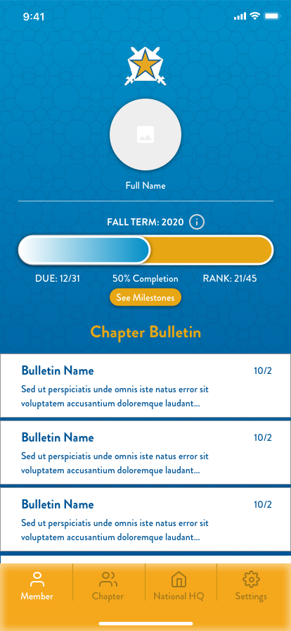 Original Pi Kapp App member dashboard screen