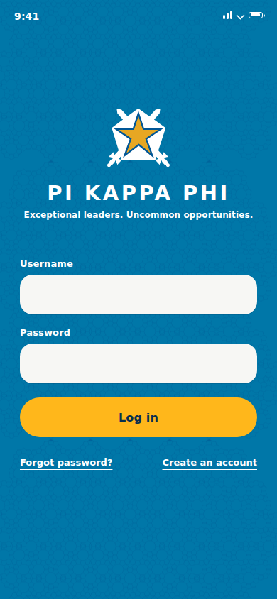 Source-faithful Pi Kapp login remaster with cyan hex field and original star-and-swords mark